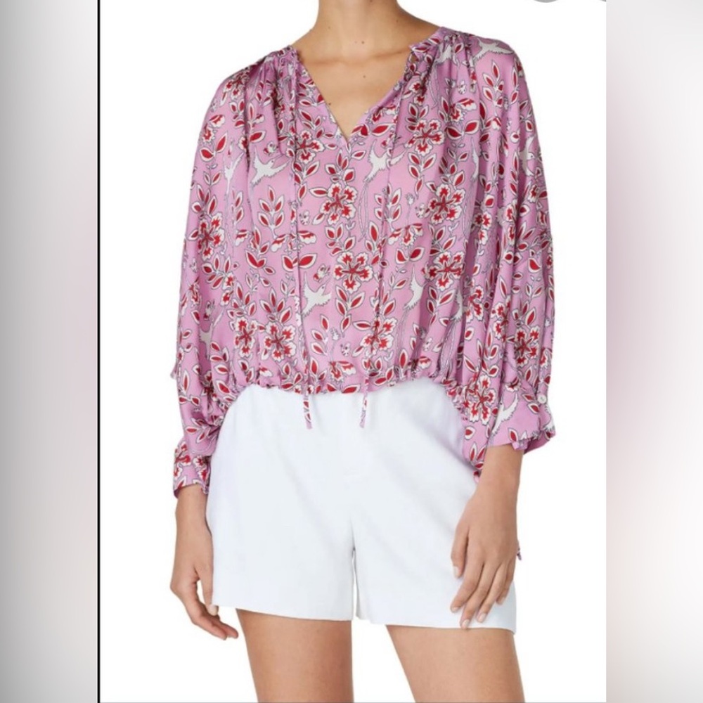 Rhode Helene gathered printed crepe de chine blouse - Size M